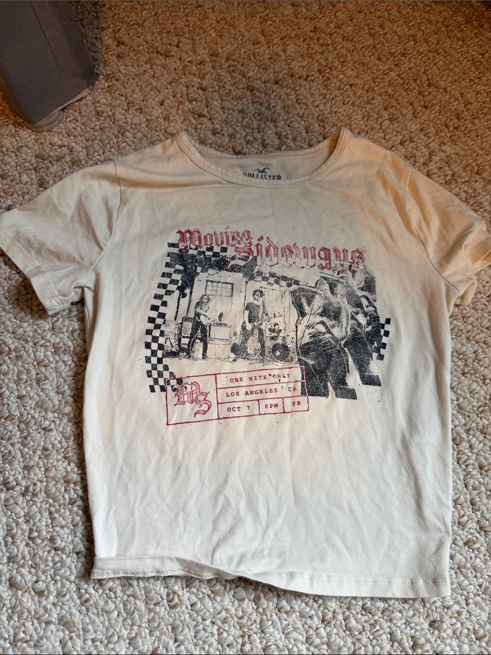 Hollister Cream Graphic Tee with Black & Red Print
